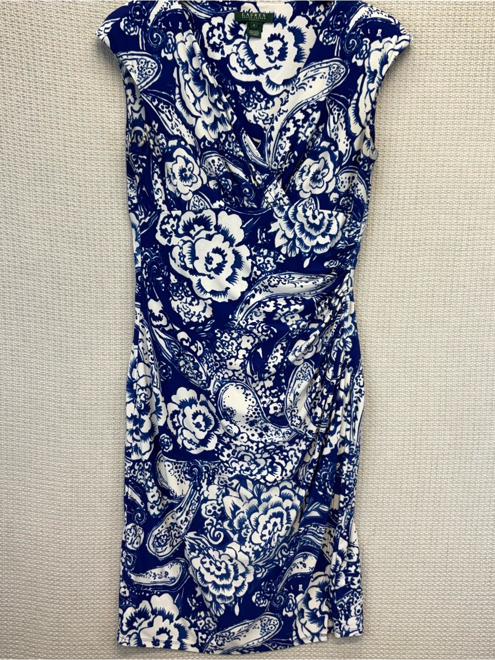 Lauren Ralph Lauren Blue White Floral Paisley Midi Dress Sz 8 Preppy Date Night